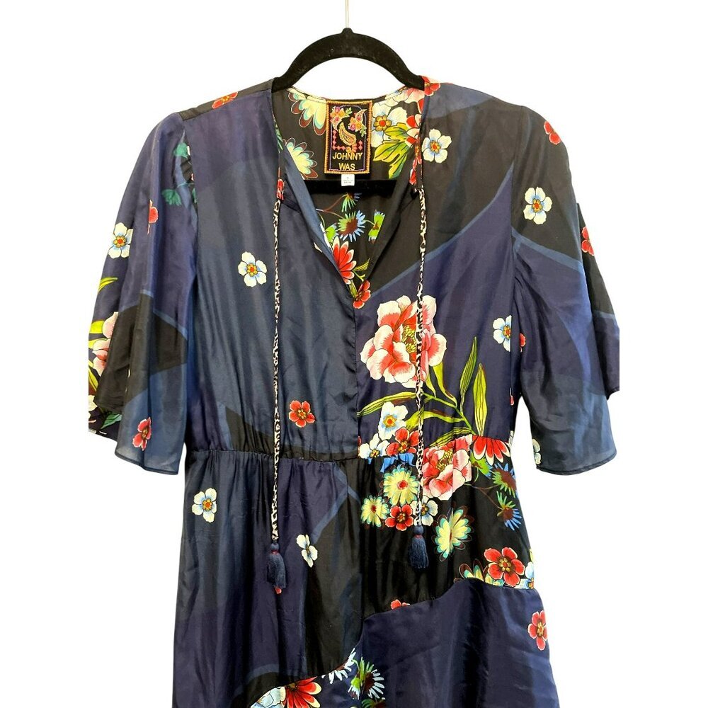 Johnny Was Silk Florean Blue Tiered Floral Maxi Dress Size Small New - Picture 3 of 6
